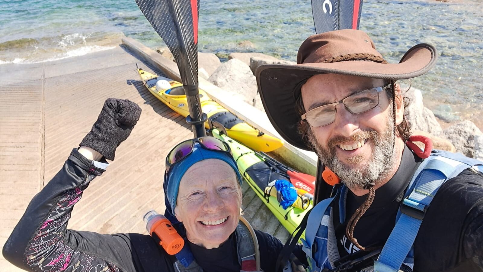 Pat and Tina at the end of the kayaking expedition